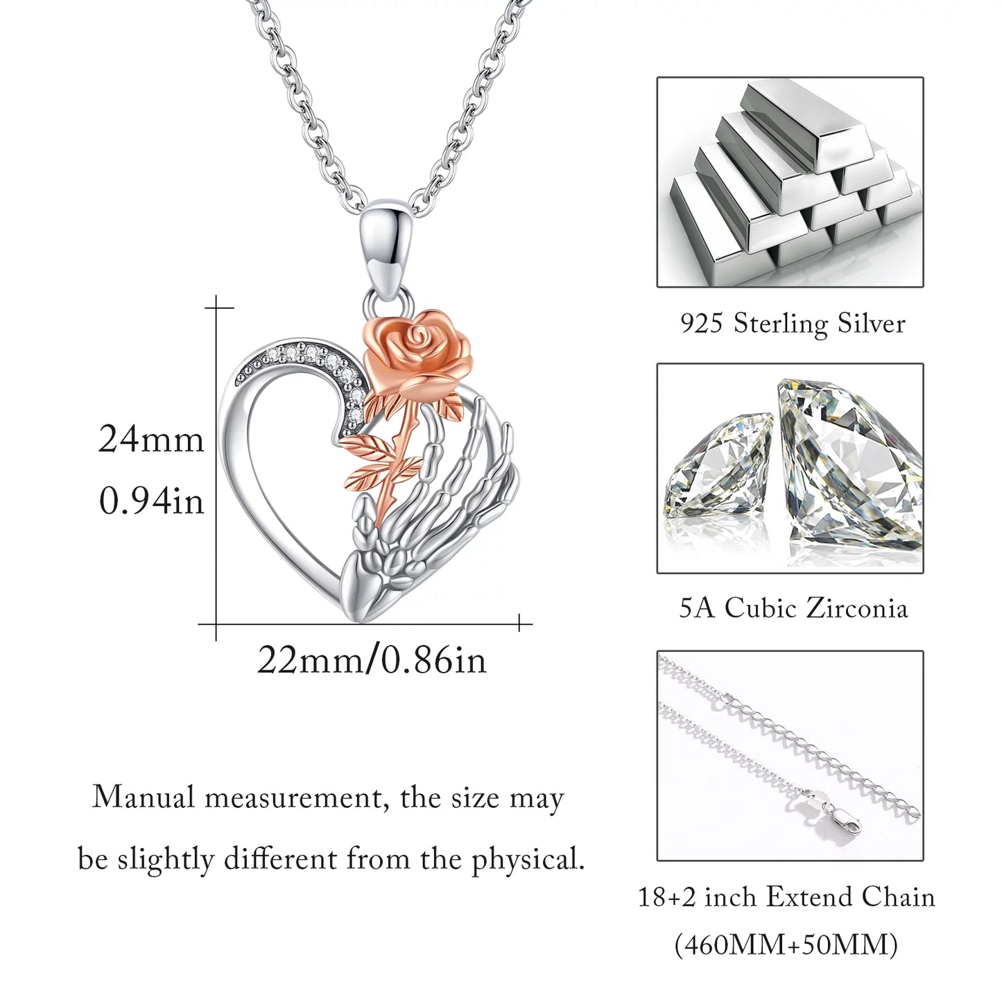 Sunflower Skeleton Hand Necklace – Sterling Silver Pendant for Women