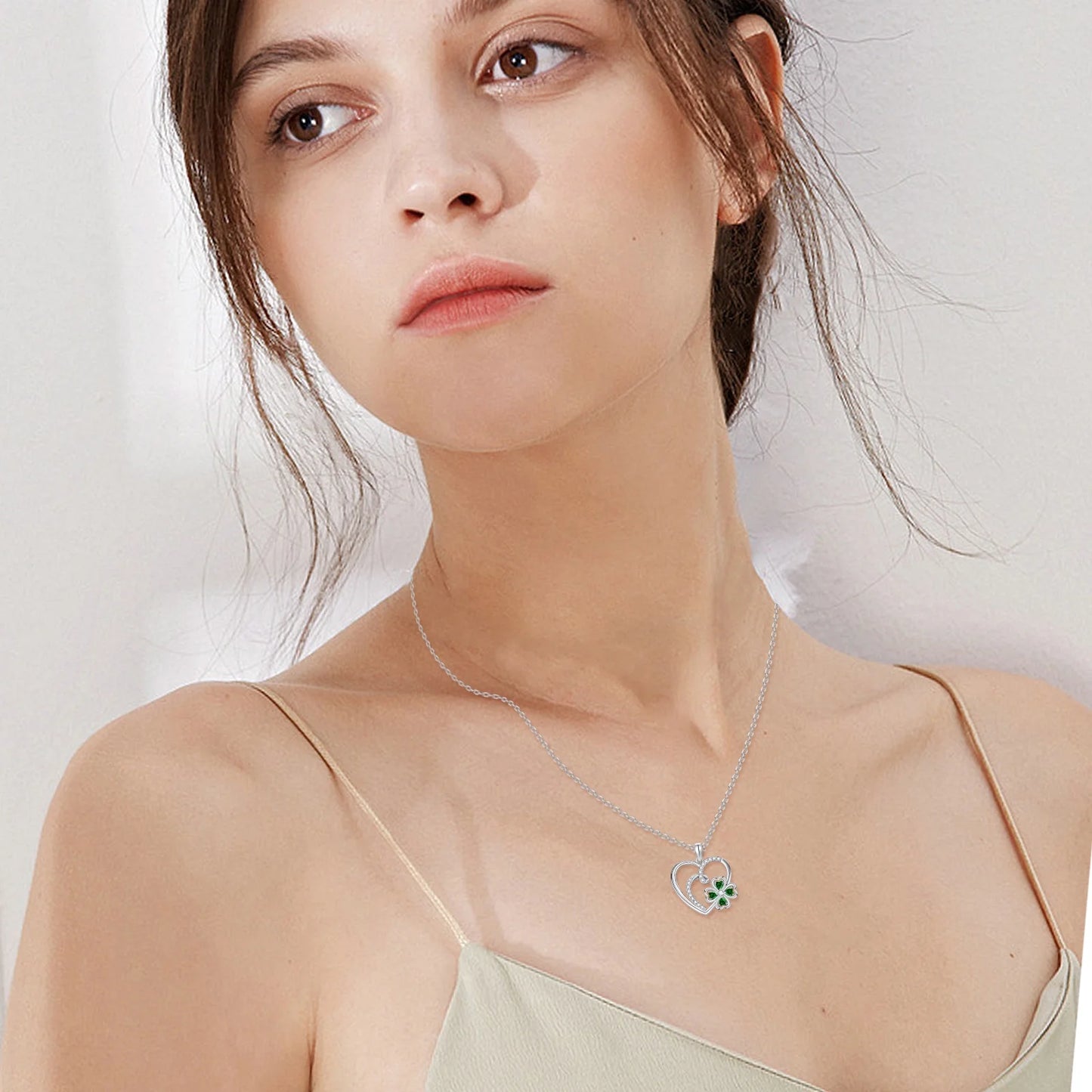 4-Leaf Clover Heart Necklace – Sterling Silver Pendant
