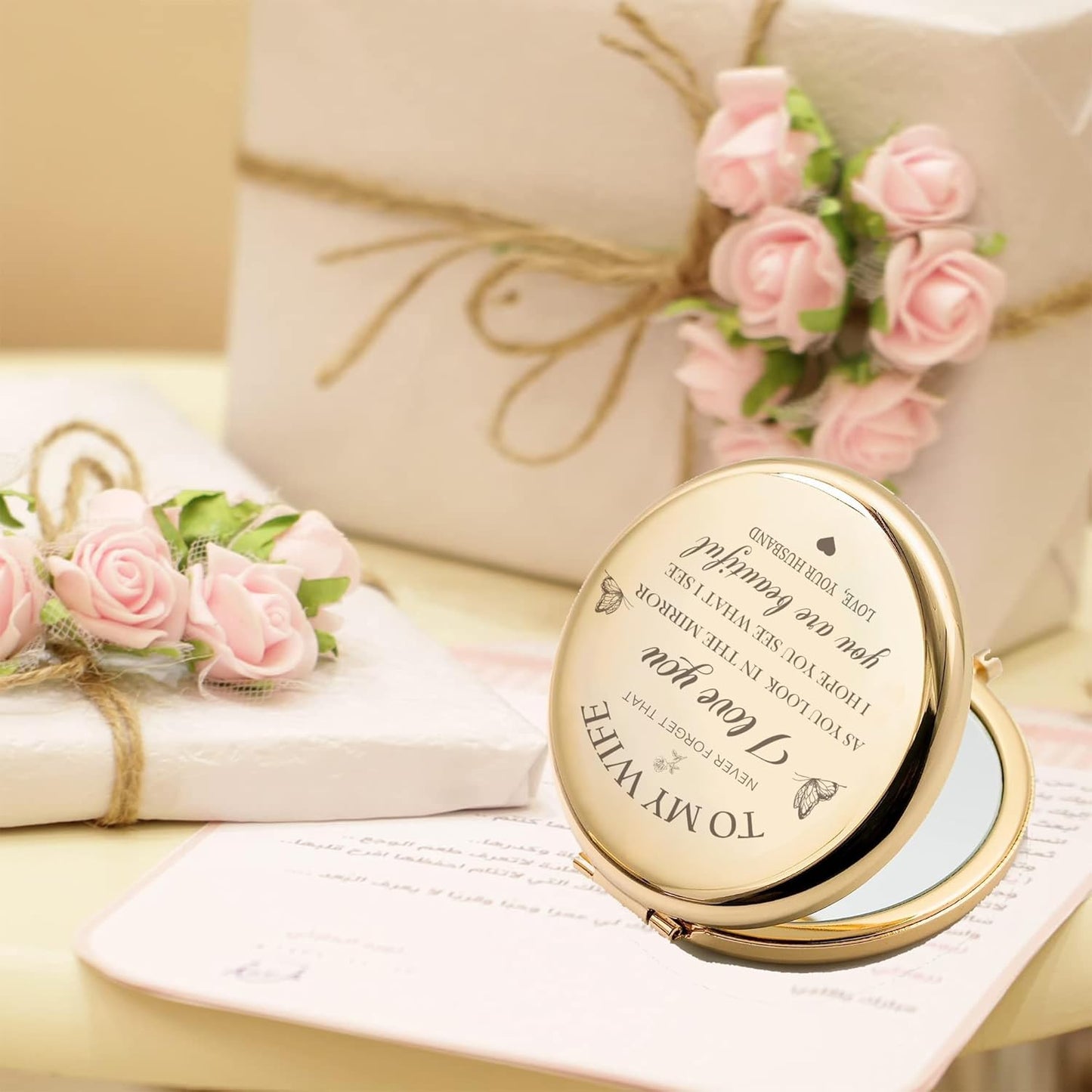 Gold Compact Mirror – Wedding Anniversary or Valentine’s Day Gift