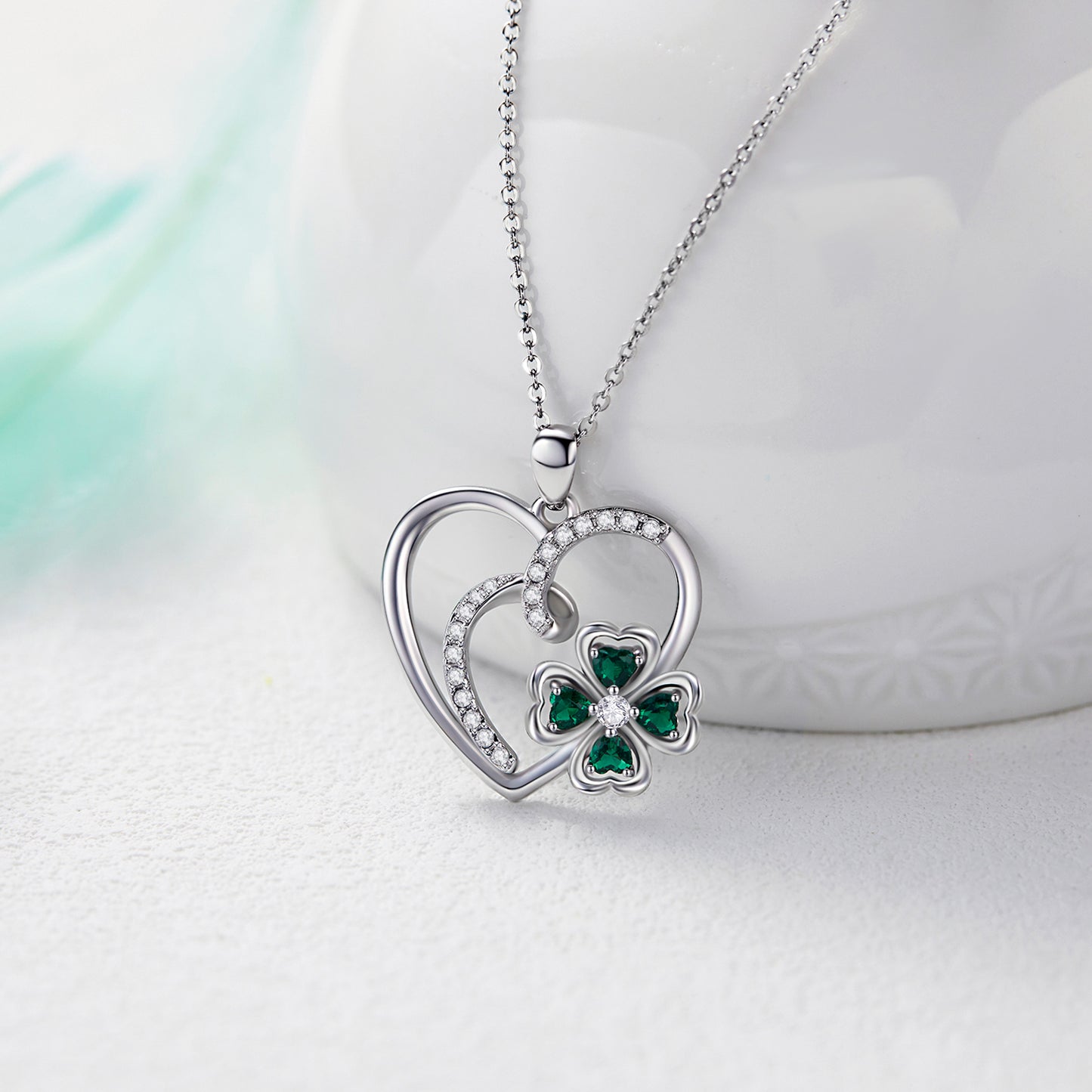 4-Leaf Clover Heart Necklace – Sterling Silver Pendant