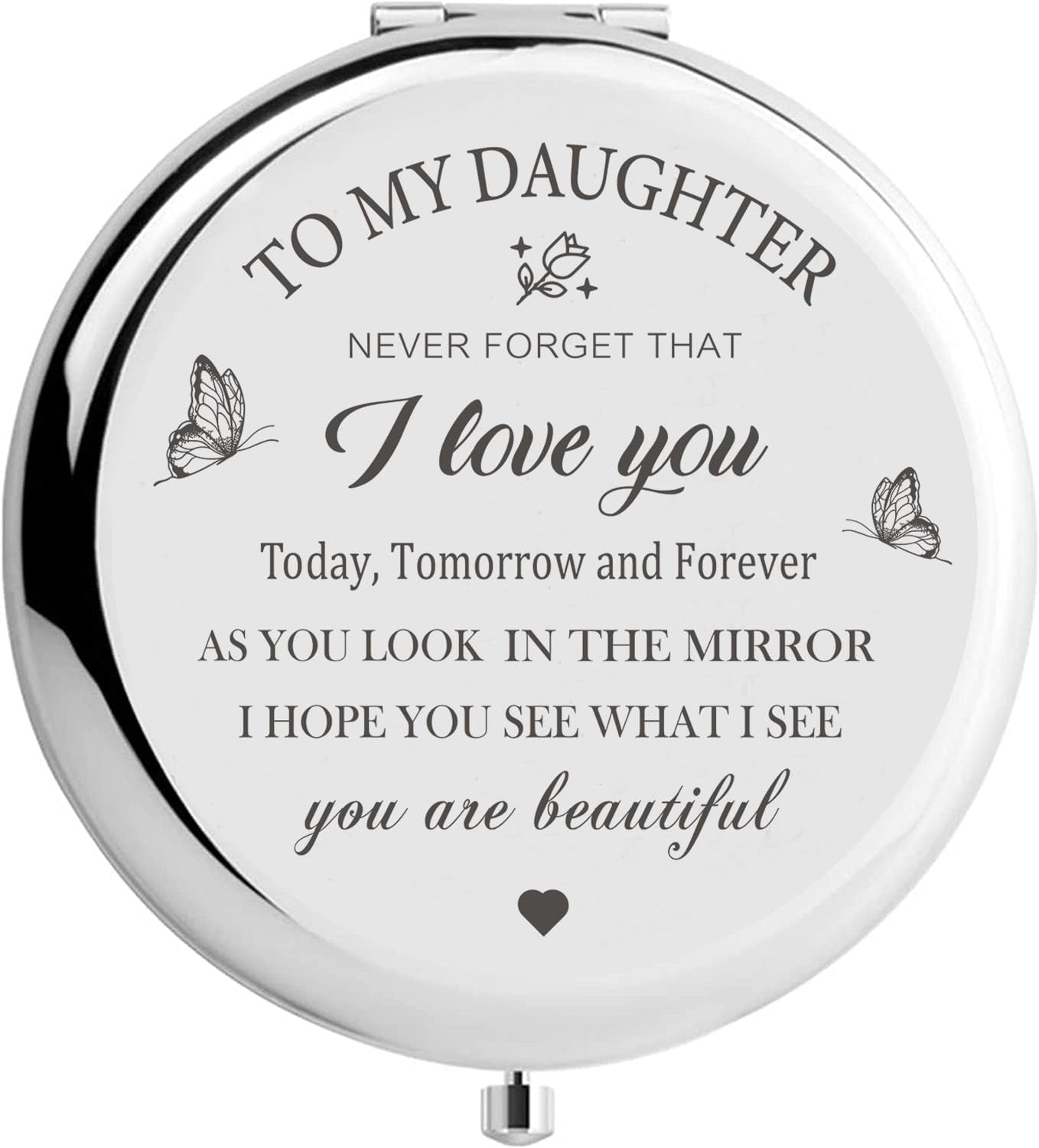 Silver Compact Mirror - Elegant Gift for Daughter