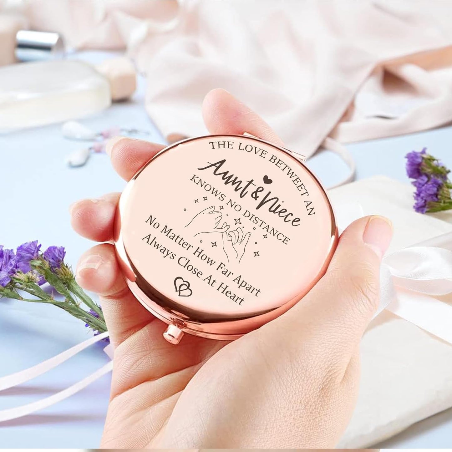 Rose Gold Compact Mirror - Elegant Gift for Aunt & Niece