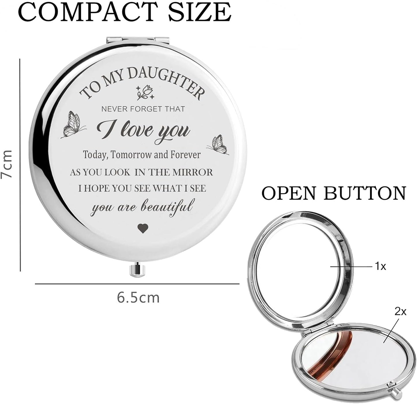 Silver Compact Mirror - Elegant Gift for Daughter