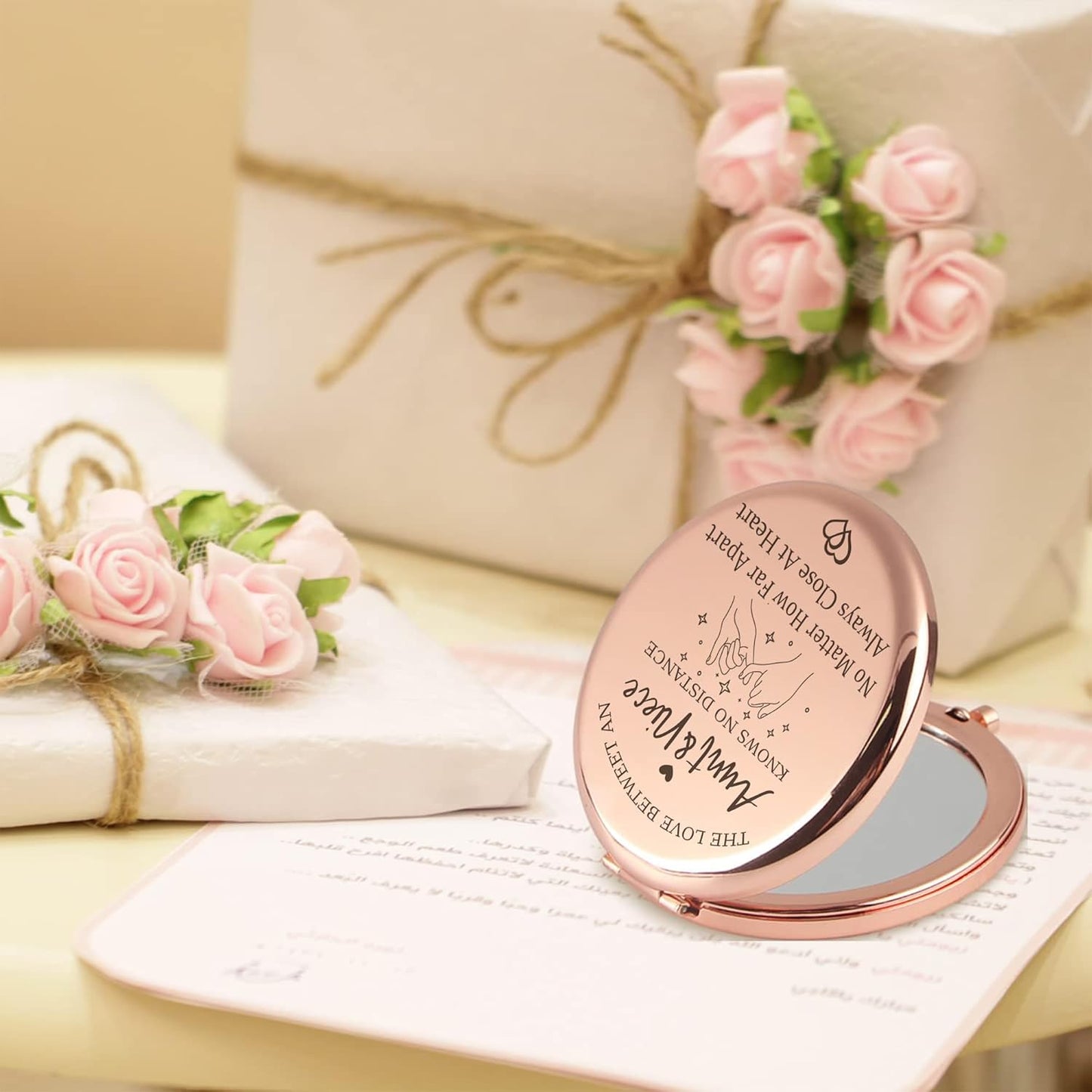 Rose Gold Compact Mirror - Elegant Gift for Aunt & Niece
