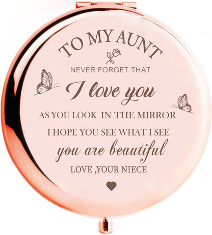 Rose Gold Compact Mirror – Elegant Gift for Aunt