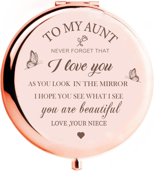Rose Gold Compact Mirror – Elegant Gift for Aunt
