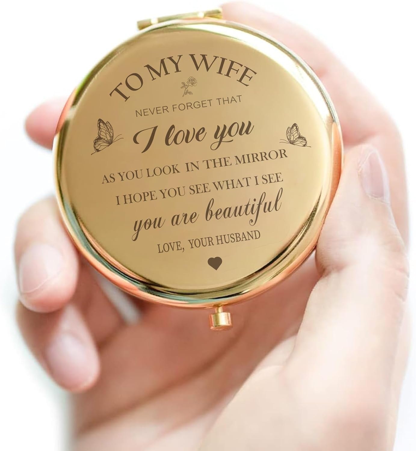 Gold Compact Mirror – Wedding Anniversary or Valentine’s Day Gift