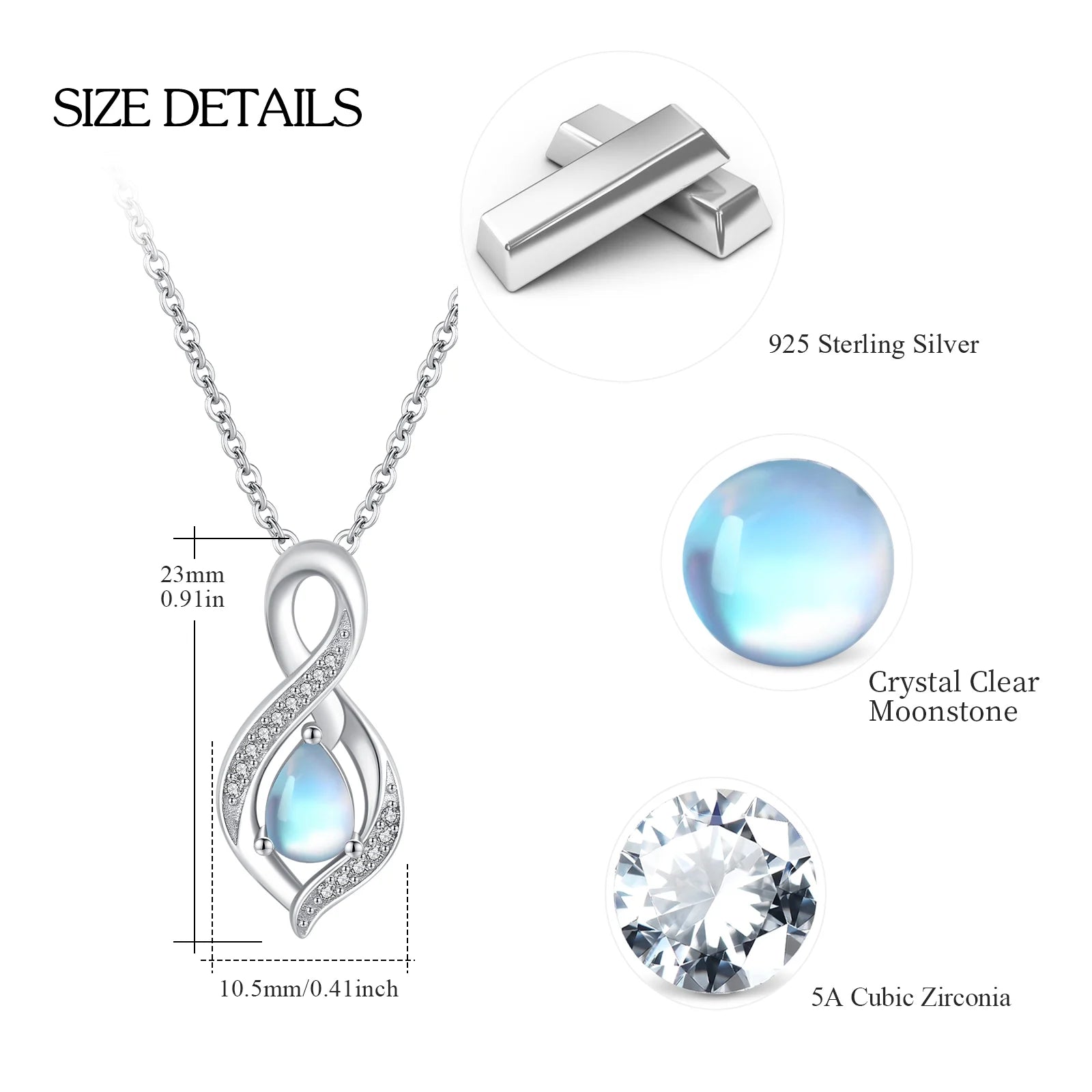 Moonstone Drop Pendant – Sterling Silver Necklace for Women