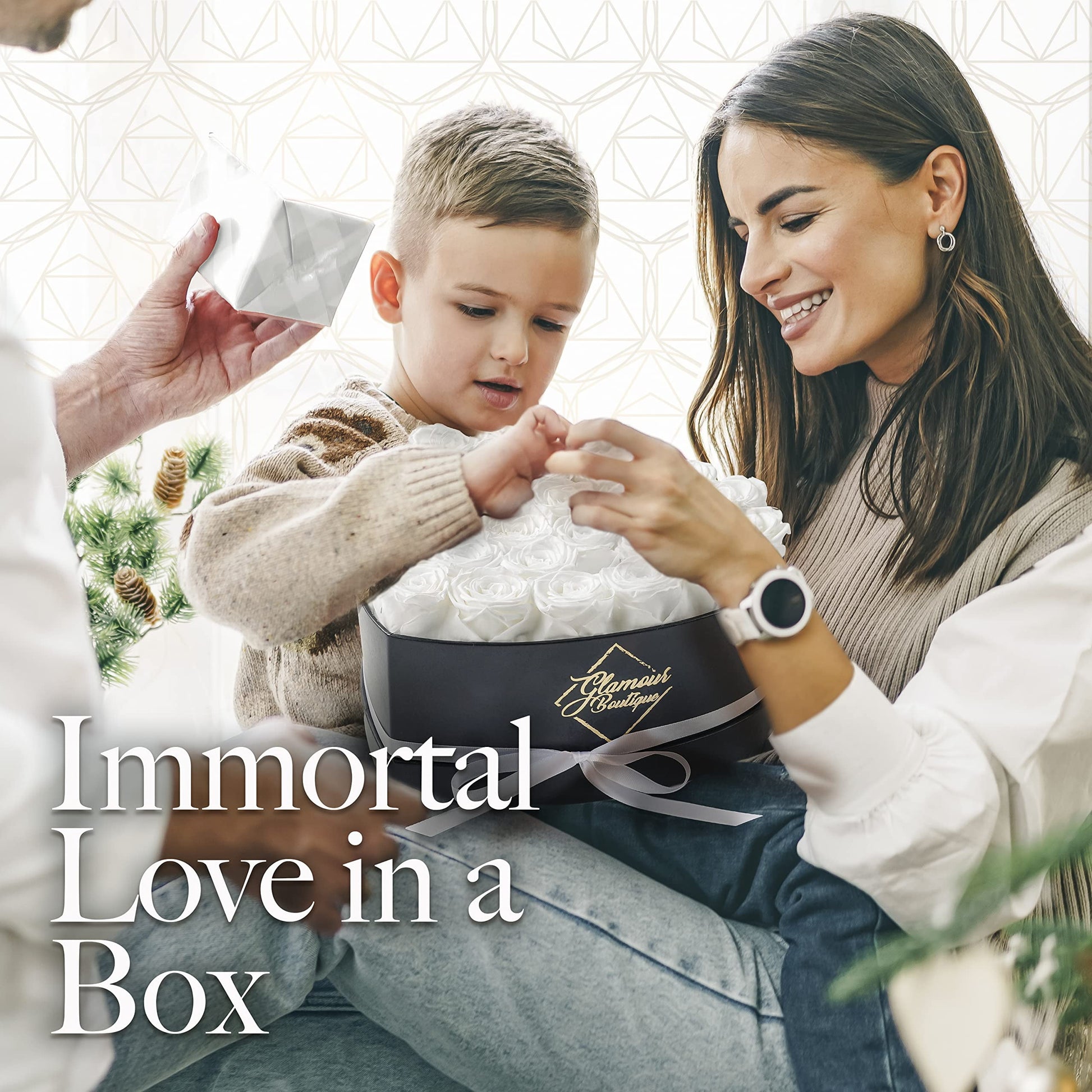 27-Piece Forever Flowers Heart Shape Box - Preserved Roses, Immortal Roses That Last a Year - Eternal Rose Preserved Flowers for Delivery Prime Mothers Day & Valentines Day - White