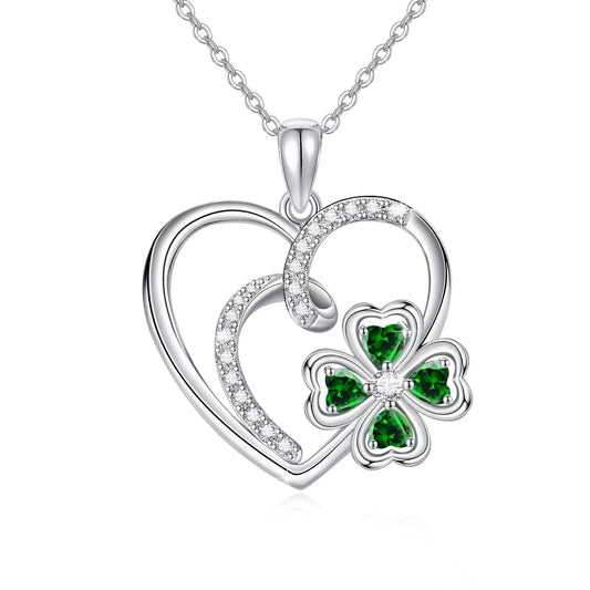 4-Leaf Clover Heart Necklace – Sterling Silver Pendant