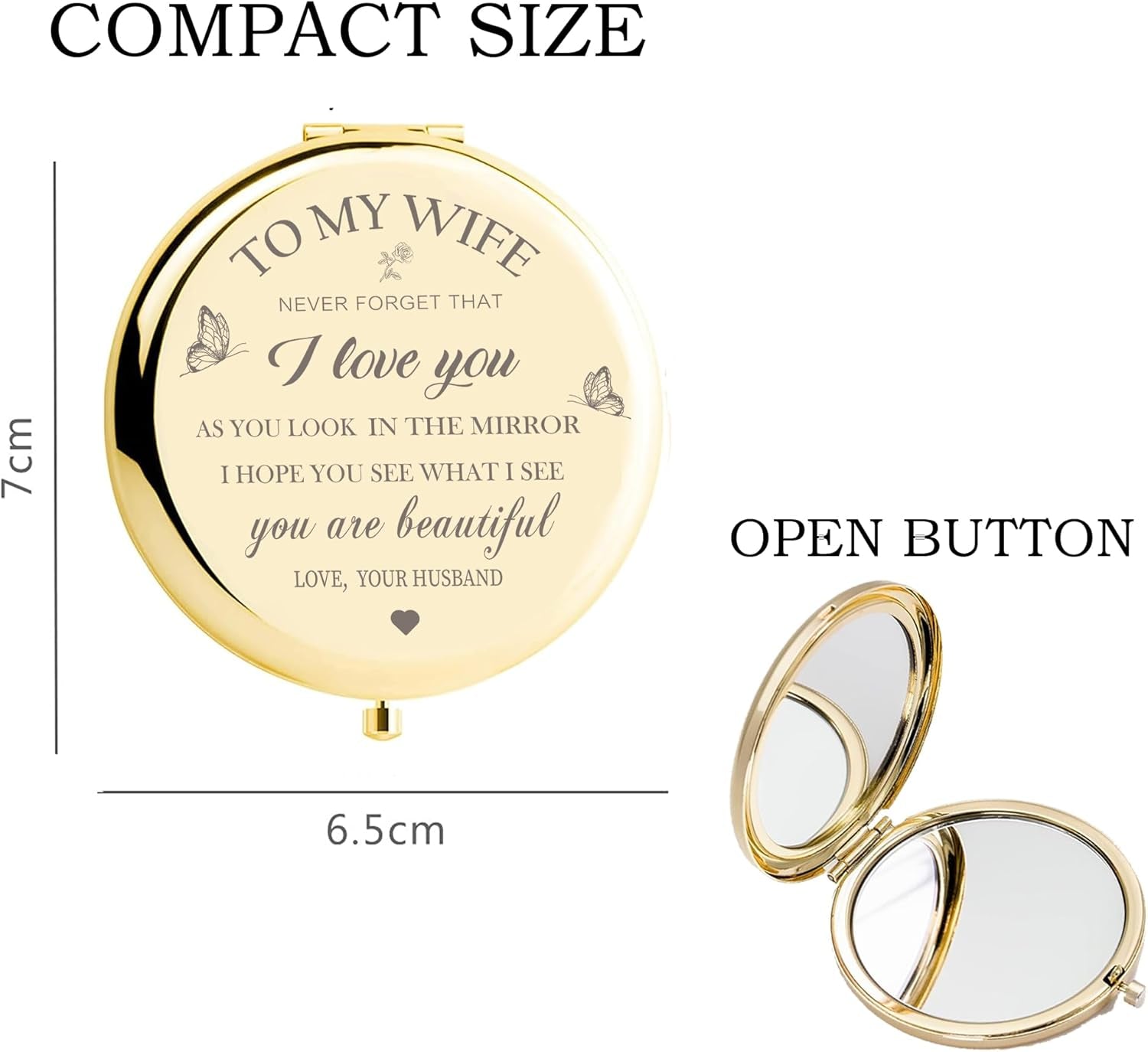 Gold Compact Mirror – Wedding Anniversary or Valentine’s Day Gift
