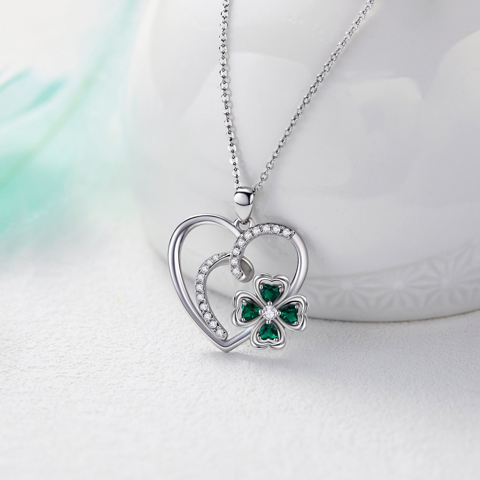 4-Leaf Clover Heart Necklace – Sterling Silver Pendant