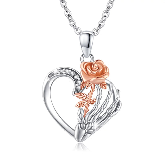 Sunflower Skeleton Hand Necklace – Sterling Silver Pendant for Women