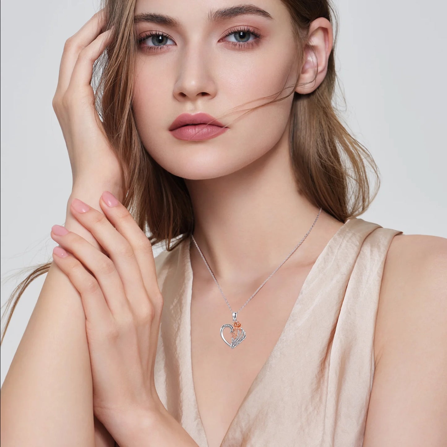 Sunflower Skeleton Hand Necklace – Sterling Silver Pendant for Women