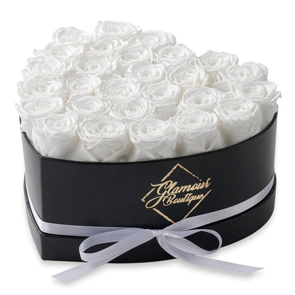 27-Piece Forever Flowers Heart Shape Box - Preserved Roses, Immortal Roses That Last a Year - Eternal Rose Preserved Flowers for Delivery Prime Mothers Day & Valentines Day - White