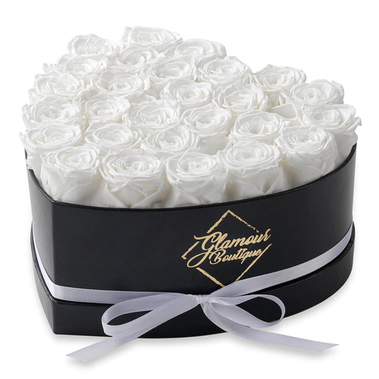 27-Piece Forever Flowers Heart Shape Box - Preserved Roses, Immortal Roses That Last a Year - Eternal Rose Preserved Flowers for Delivery Prime Mothers Day & Valentines Day - White