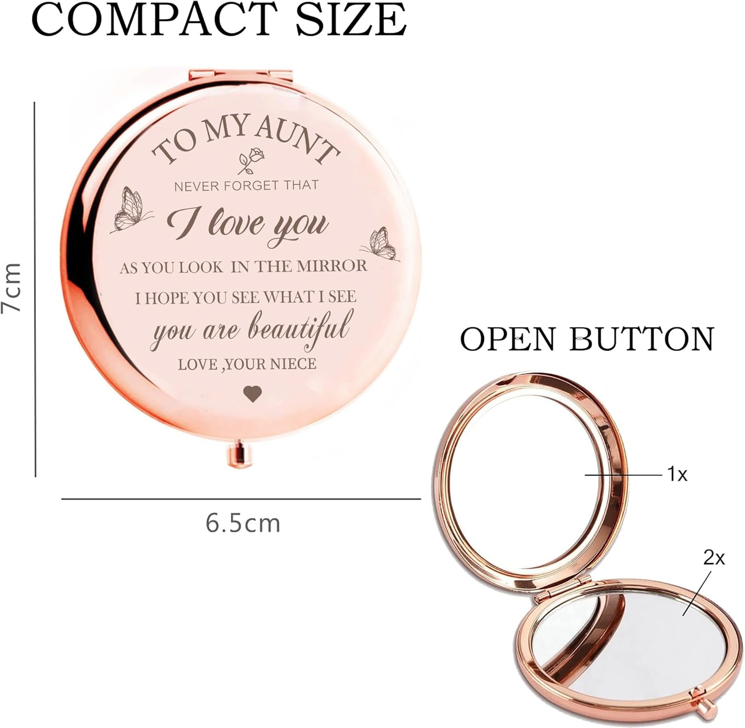 Rose Gold Compact Mirror – Elegant Gift for Aunt