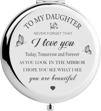 Silver Compact Mirror - Elegant Gift for Daughter