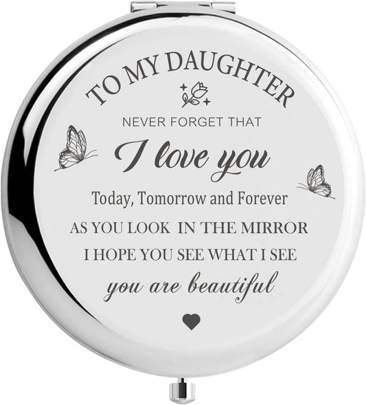 Silver Compact Mirror - Elegant Gift for Daughter