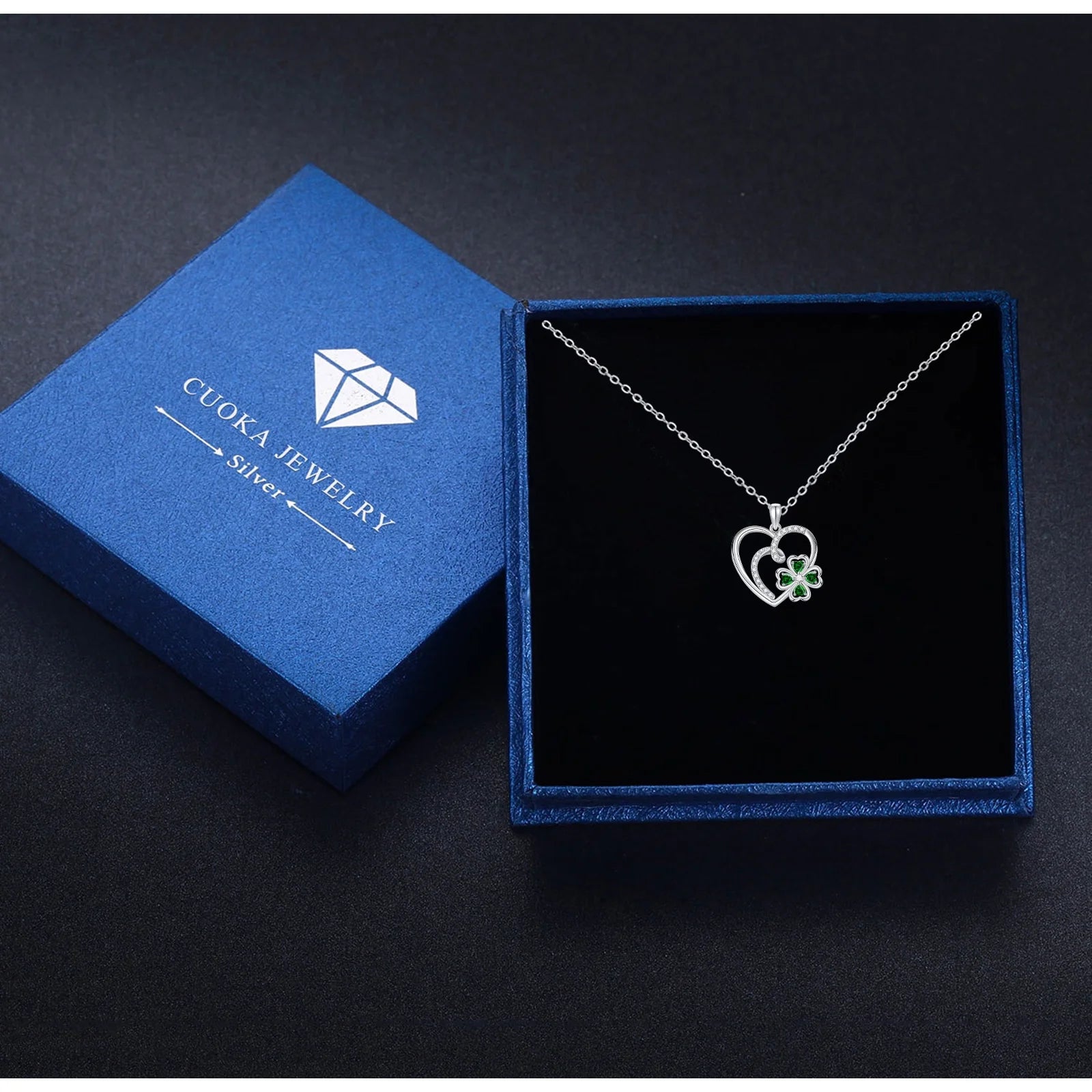 4-Leaf Clover Heart Necklace – Sterling Silver Pendant