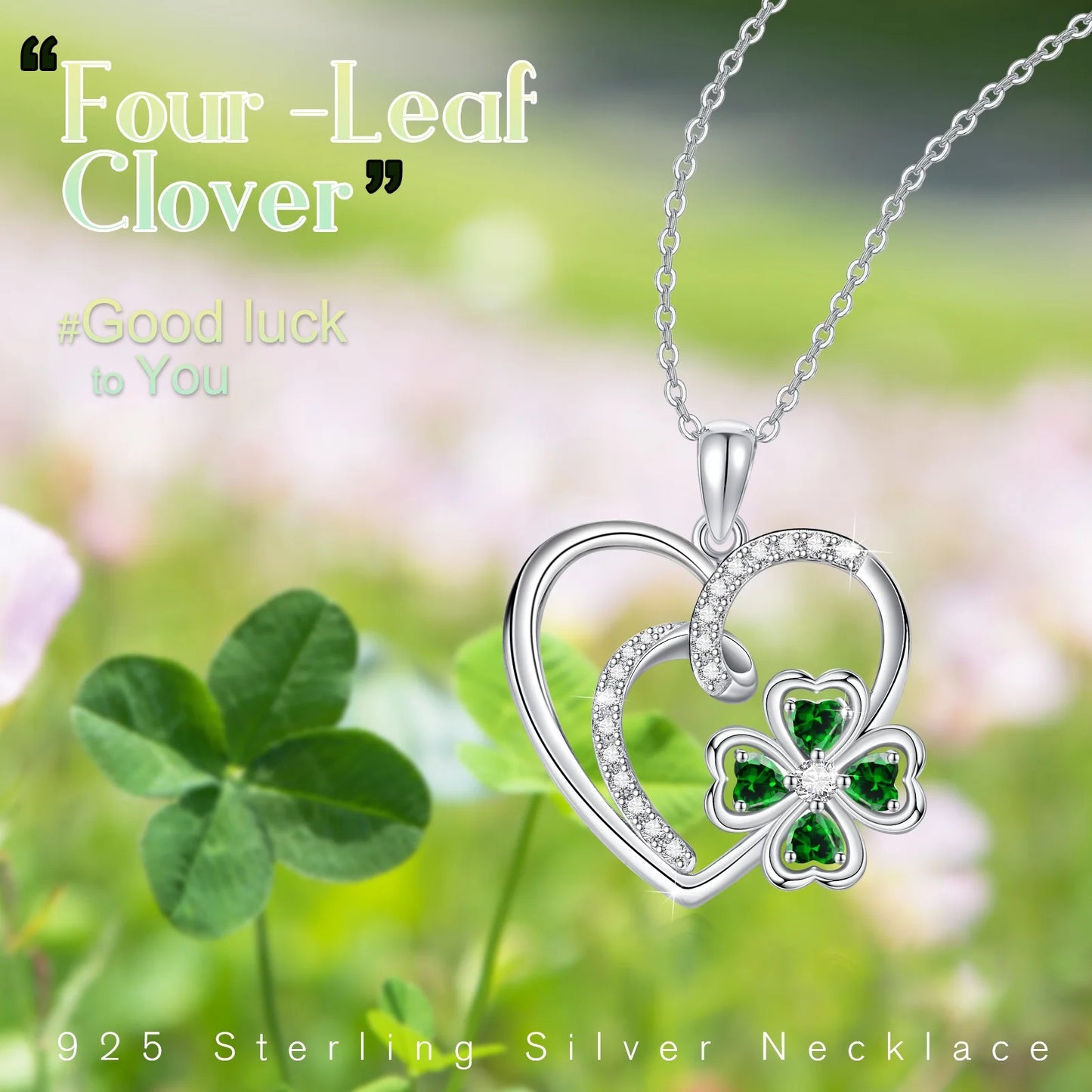 4-Leaf Clover Heart Necklace – Sterling Silver Pendant