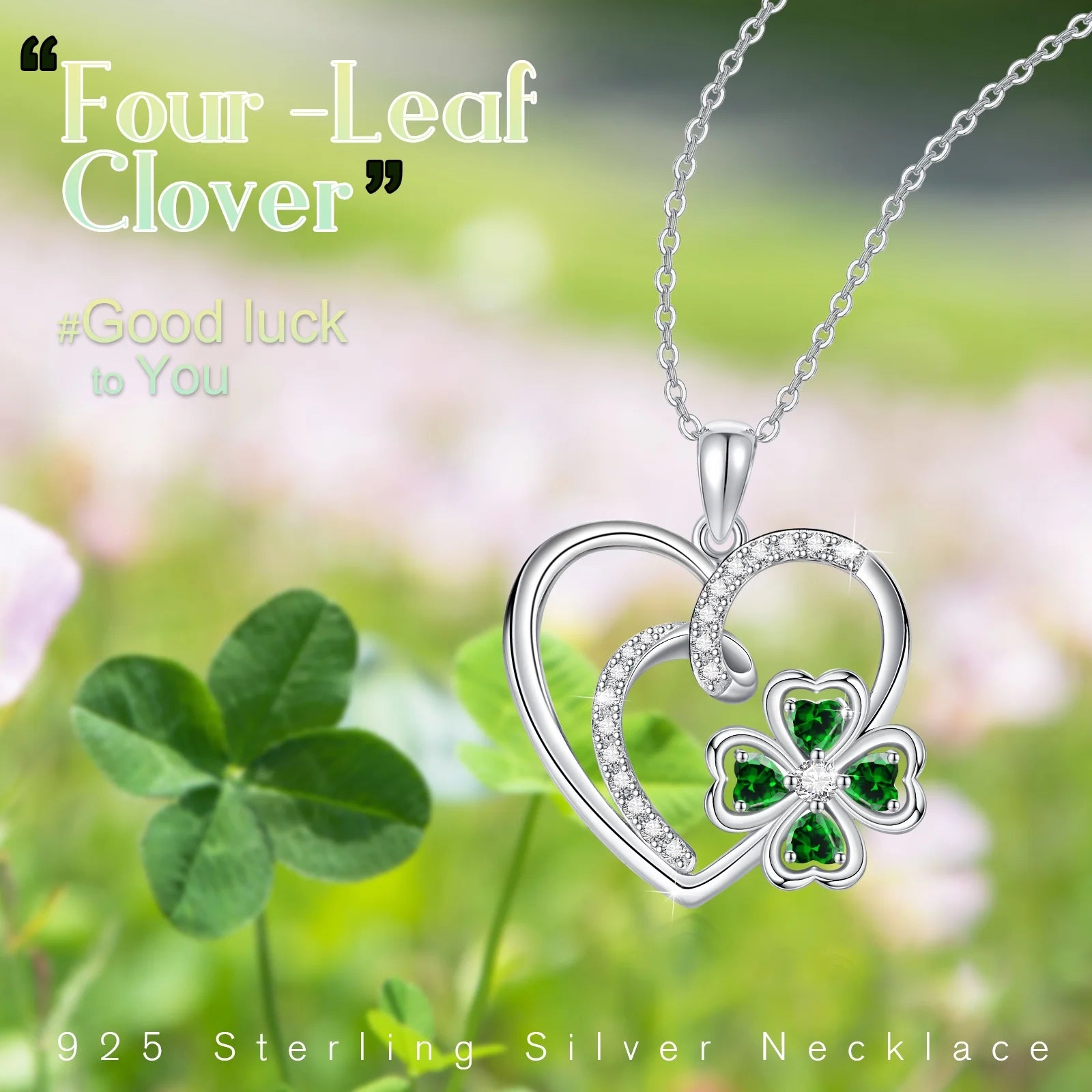 4-Leaf Clover Heart Necklace – Sterling Silver Pendant