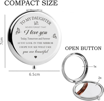 Silver Compact Mirror - Elegant Gift for Daughter