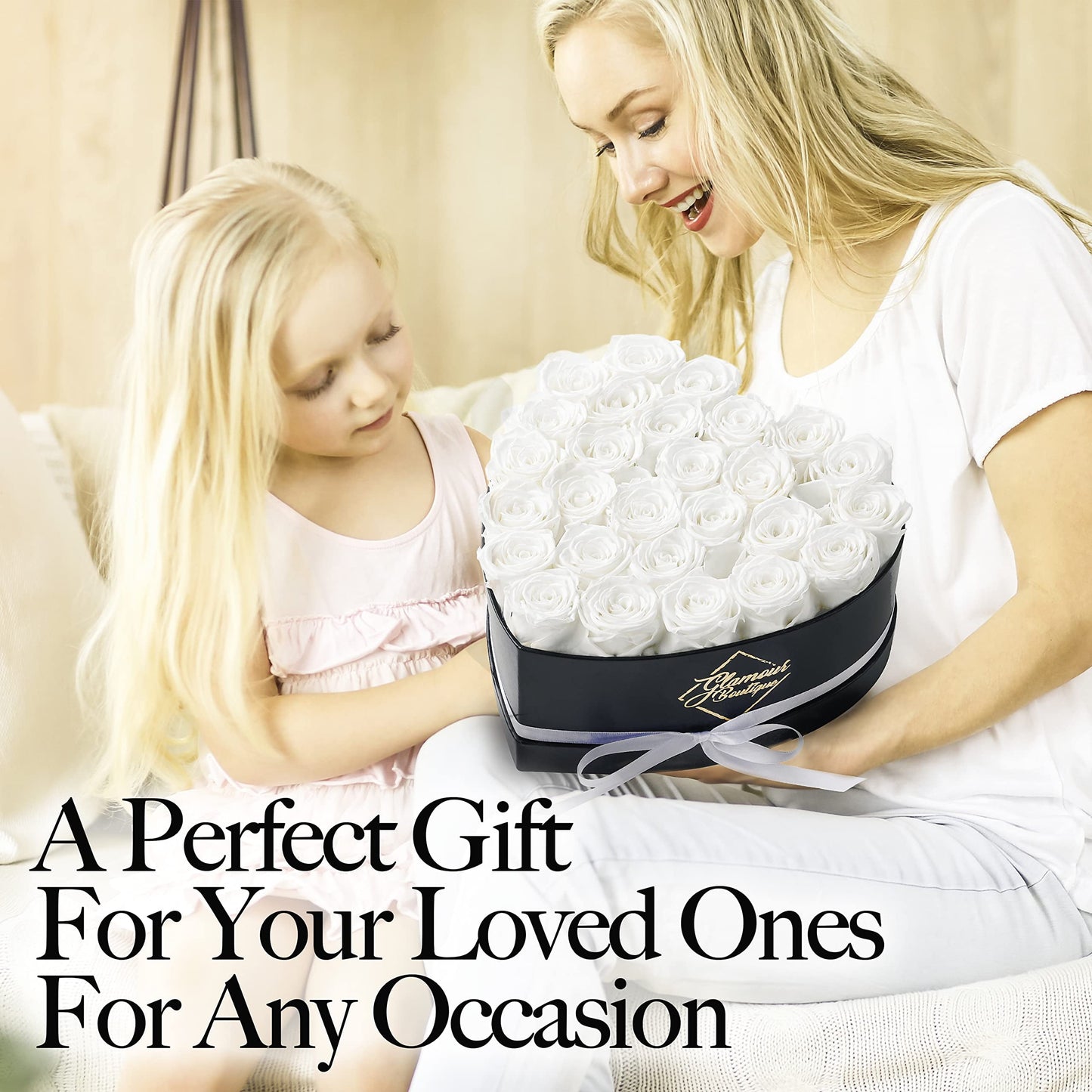 27-Piece Forever Flowers Heart Shape Box - Preserved Roses, Immortal Roses That Last a Year - Eternal Rose Preserved Flowers for Delivery Prime Mothers Day & Valentines Day - White