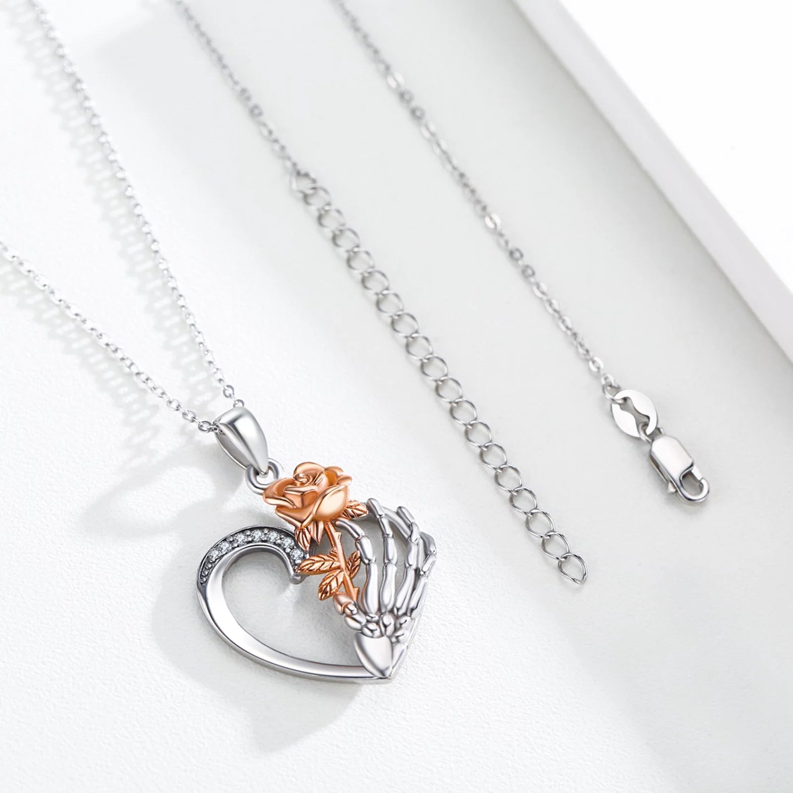Sunflower Skeleton Hand Necklace – Sterling Silver Pendant for Women