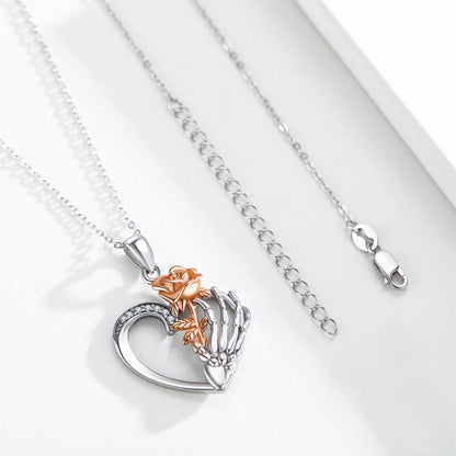 Sunflower Skeleton Hand Necklace – Sterling Silver Pendant for Women