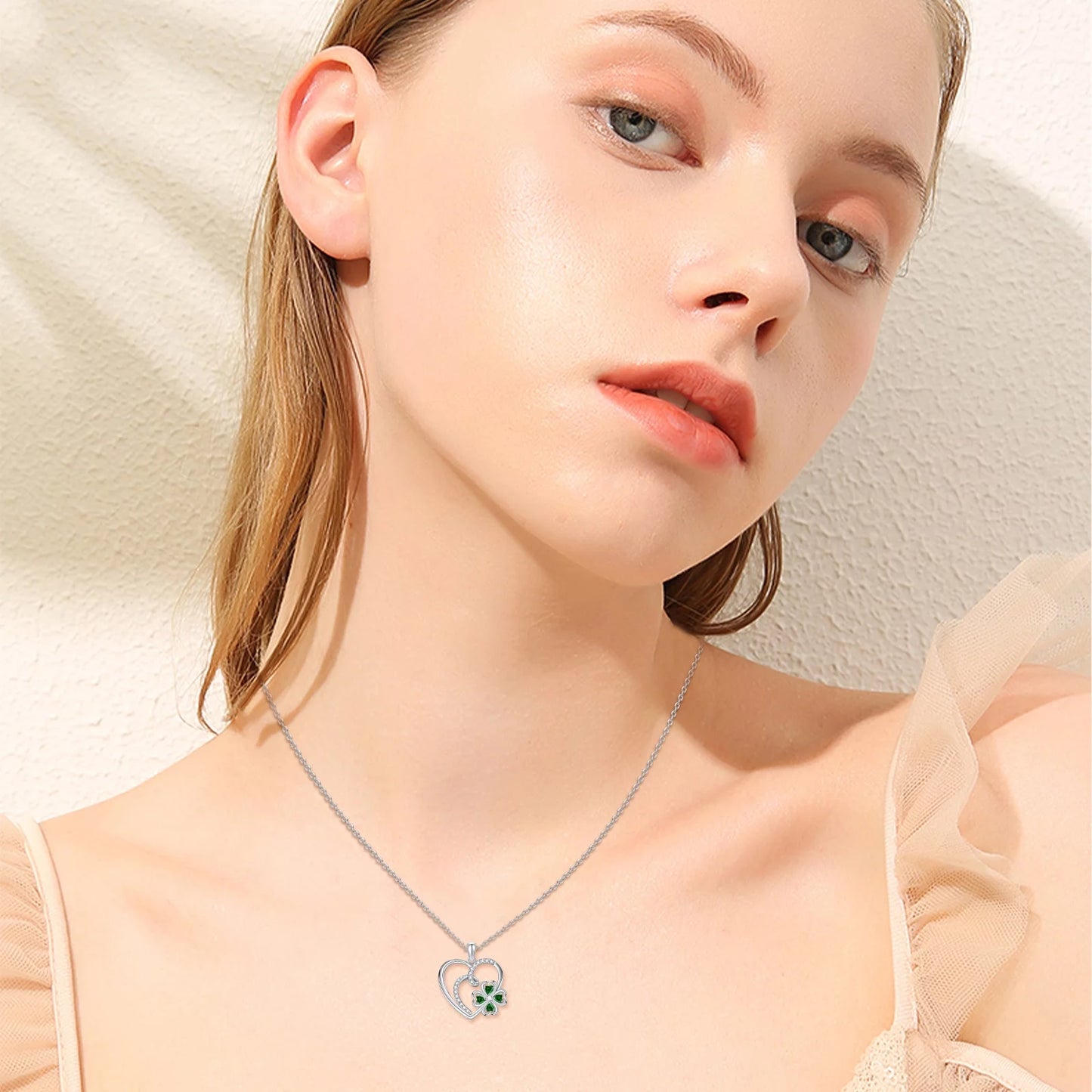 4-Leaf Clover Heart Necklace – Sterling Silver Pendant