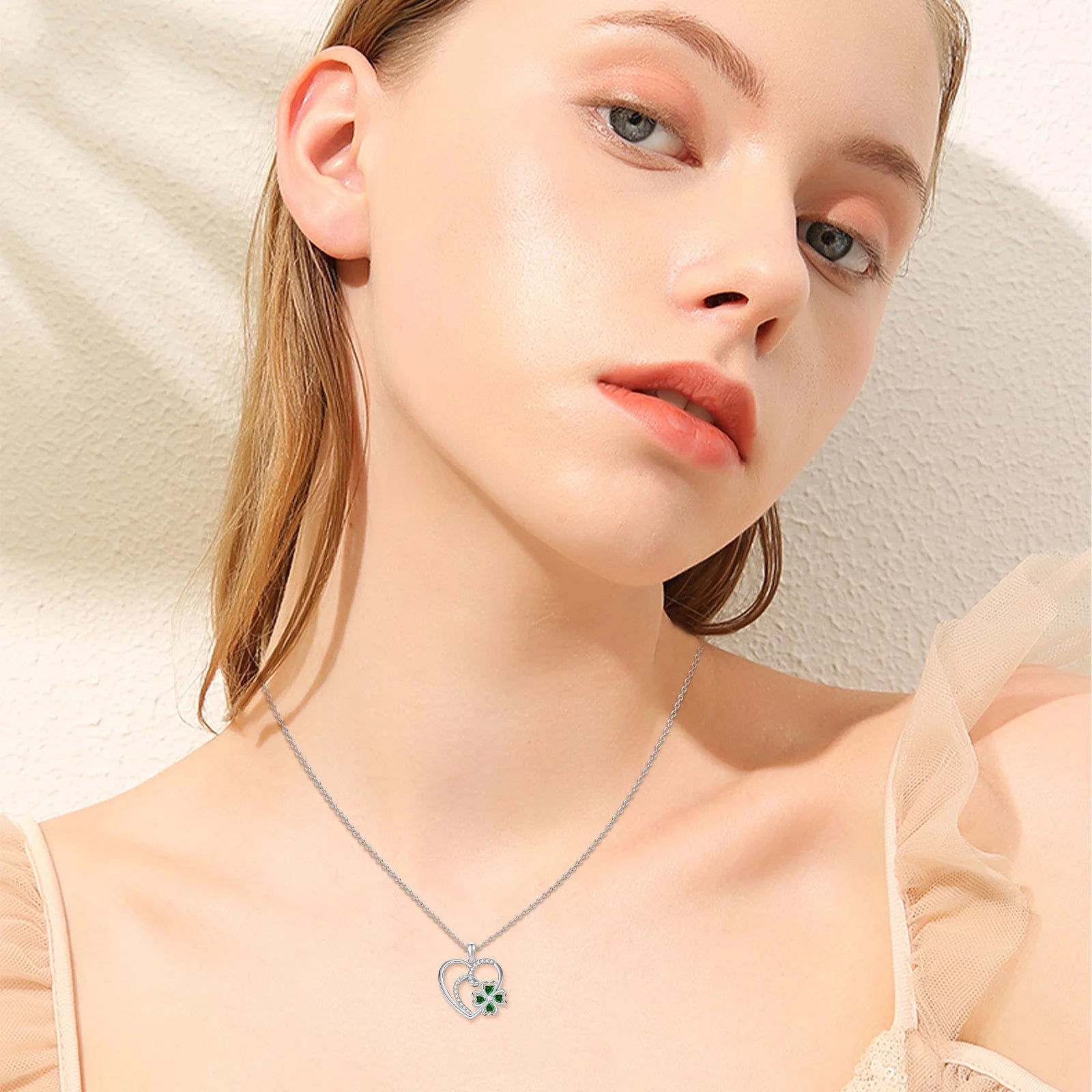 4-Leaf Clover Heart Necklace – Sterling Silver Pendant